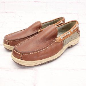 Johnston & Murphy Loafer Boat Shoes Size 8M Brown/Tan Leather Slip-On Mesh